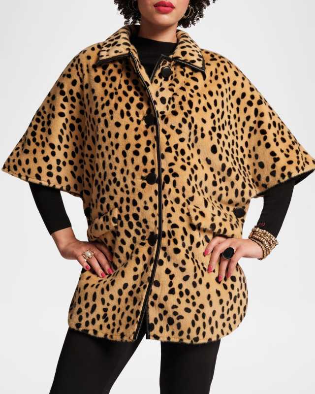 Nico Cheetah-Print Faux Fur Poncho